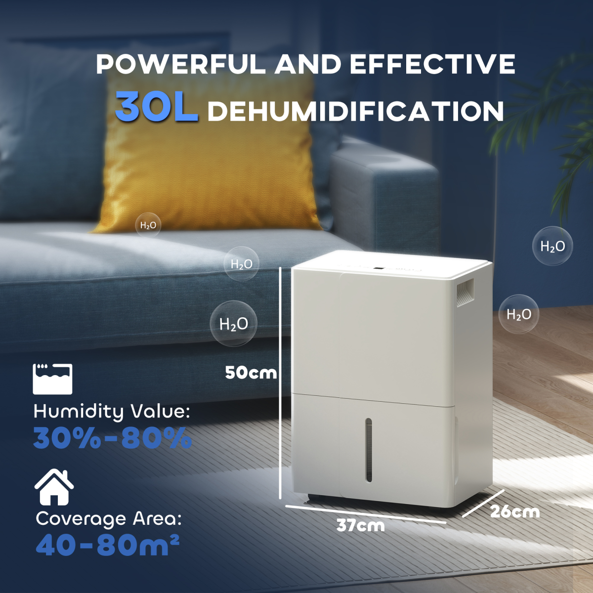 HOMCOM 30L/Day Dehumidifier with Filter
