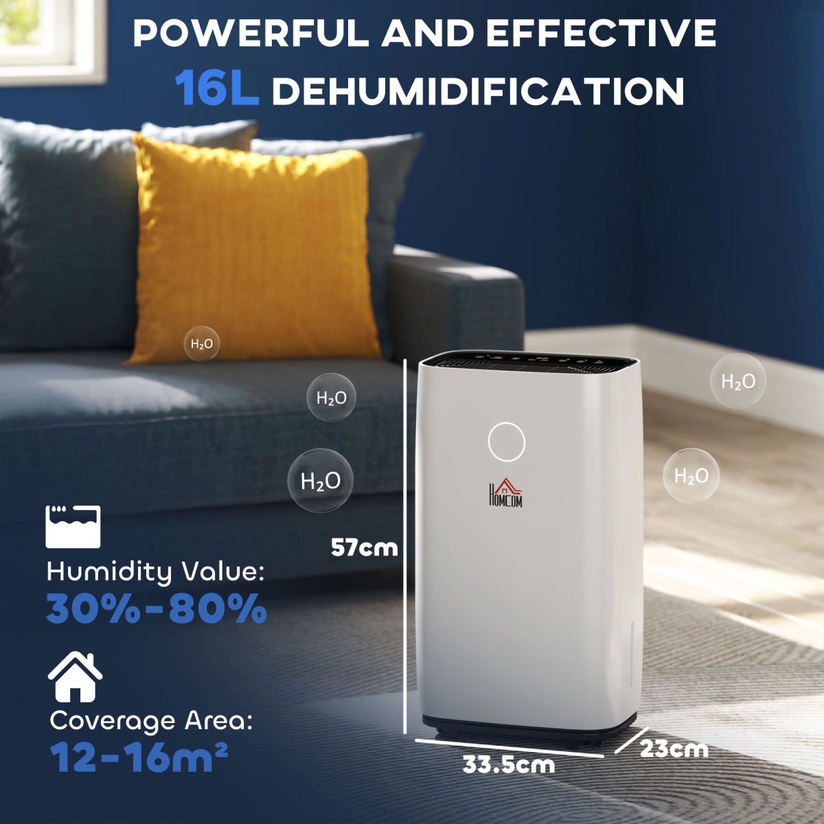 HOMCOM 16L/Day Portable Quiet Dehumidifier