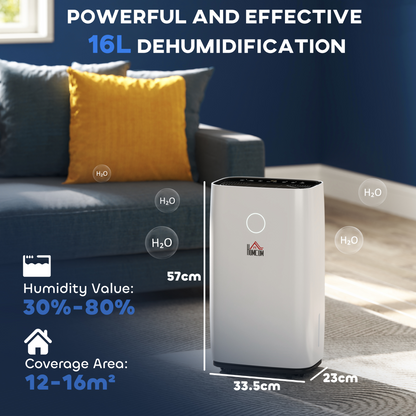 HOMCOM 16L/Day Portable Quiet Dehumidifier