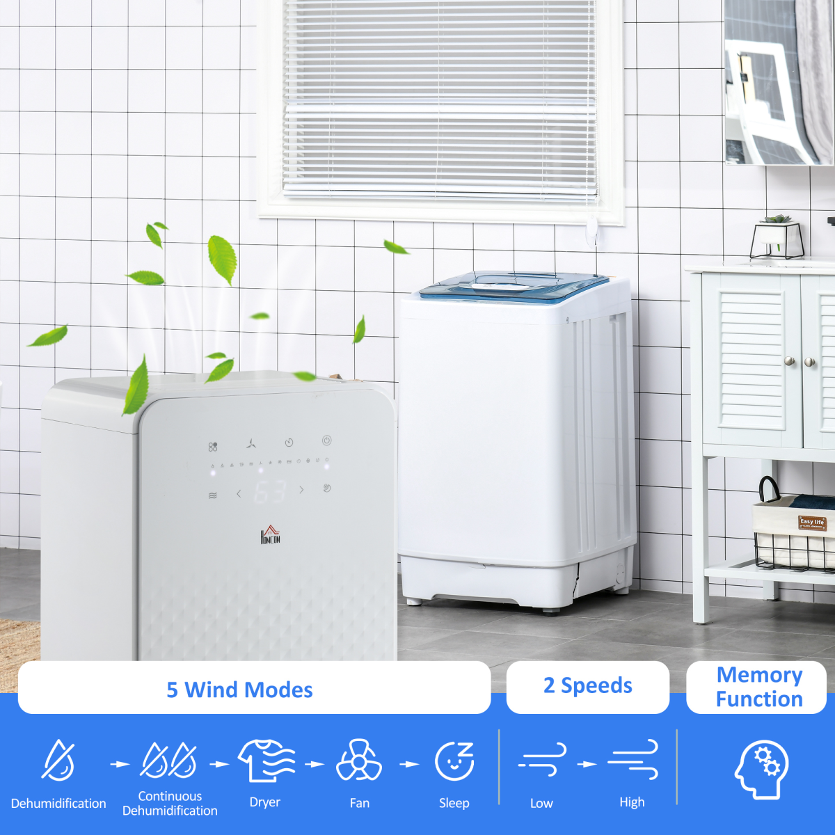 HOMCOM 10L/Day Portable Quiet Air Dehumidifier with Purifier
