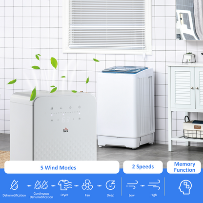 HOMCOM 10L/Day Portable Quiet Air Dehumidifier with Purifier