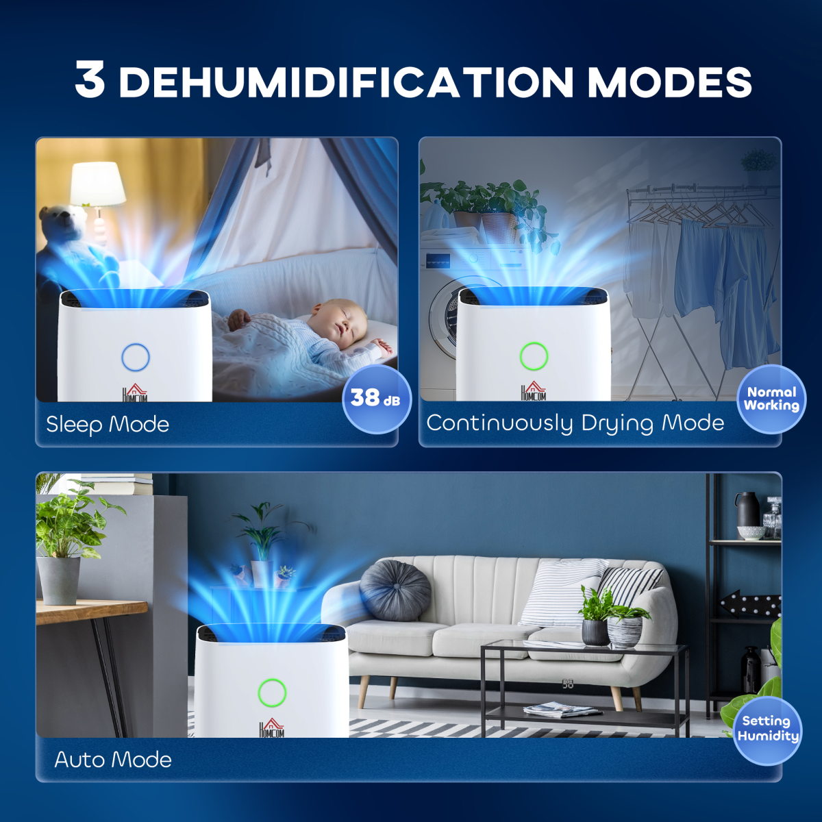 HOMCOM 20L/Day Portable Quiet Dehumidifier