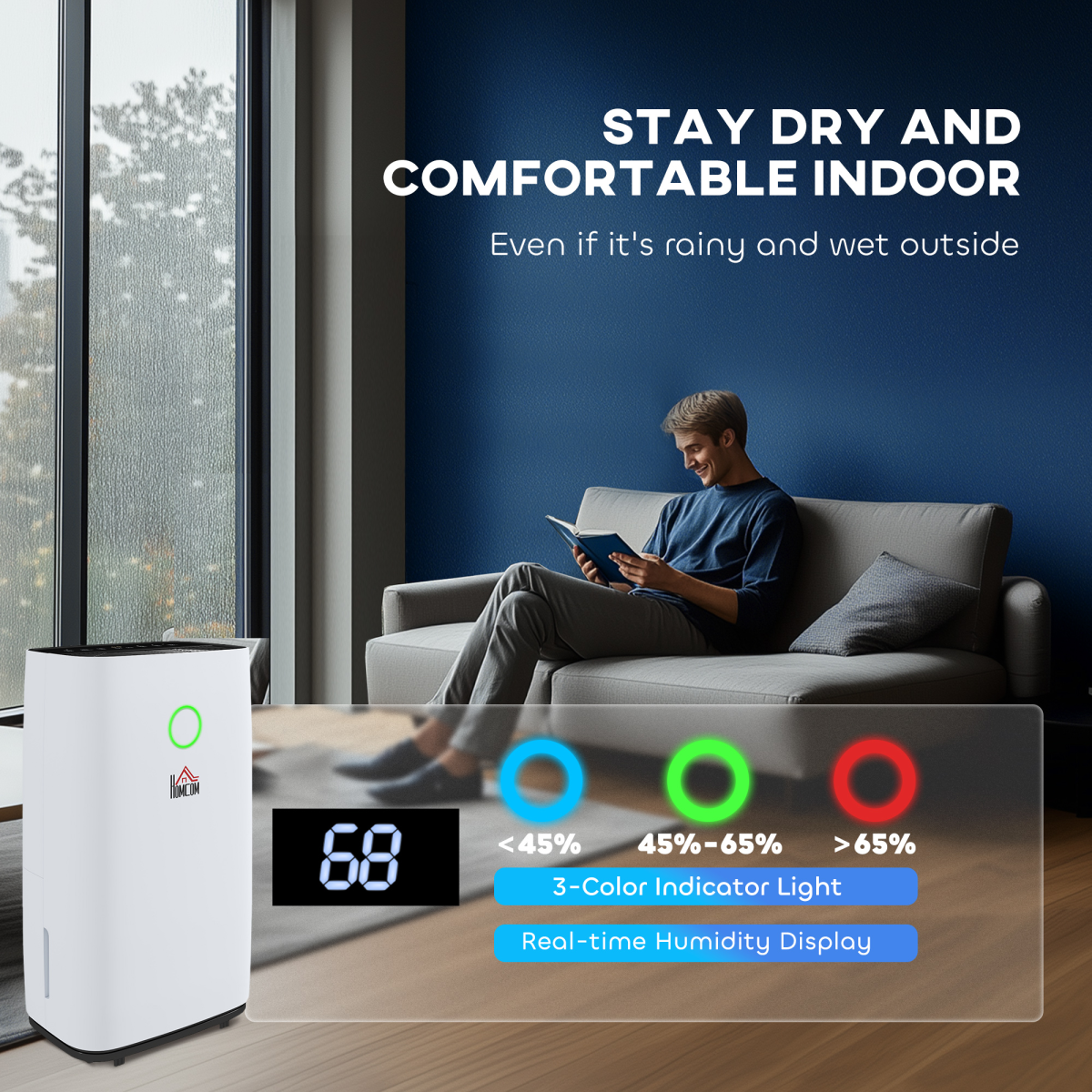 HOMCOM 20L/Day Portable Quiet Dehumidifier