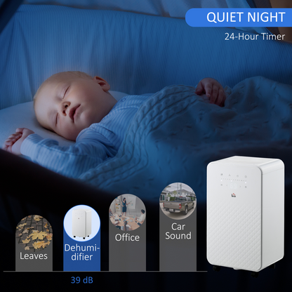 HOMCOM 10L/Day Portable Quiet Air Dehumidifier with Purifier